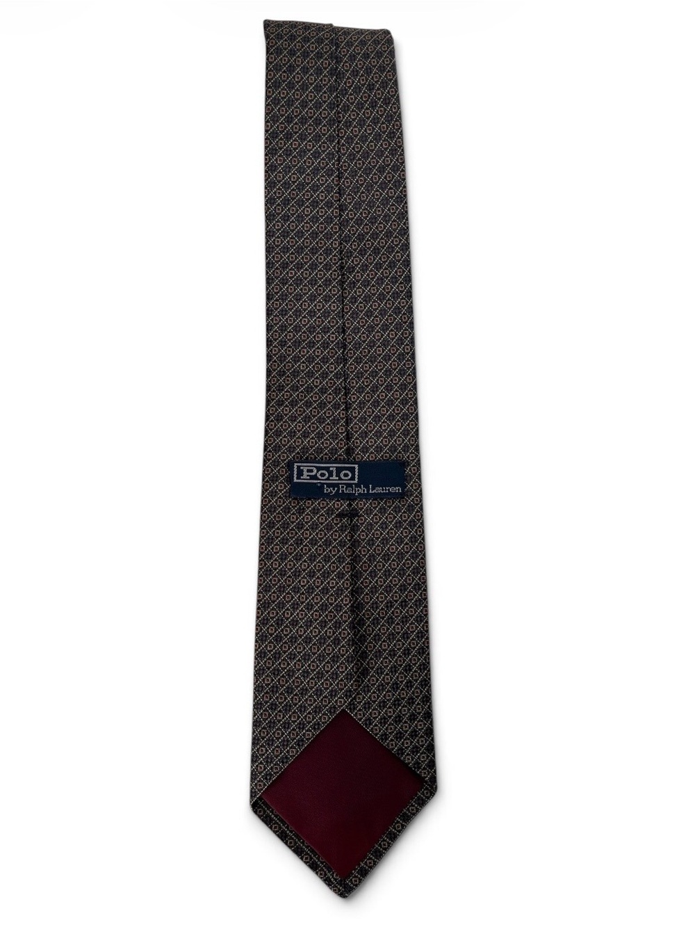 Vintage Polo Ralph Lauren Silk Tie Geometric Diamond Pattern Hand Made Burgundy